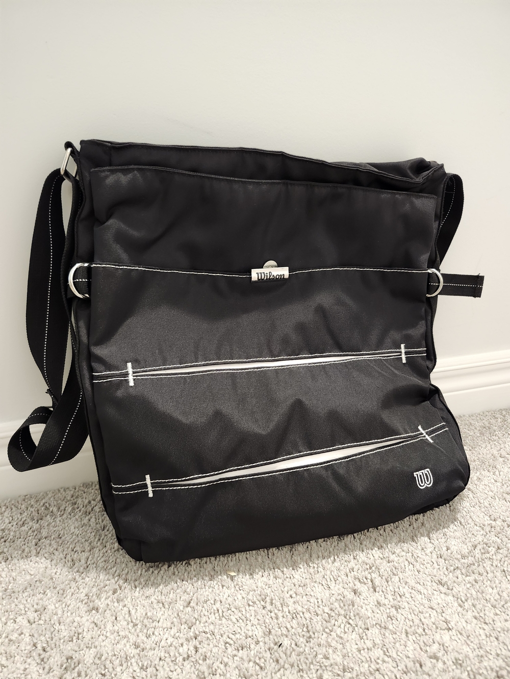 Wilson Black Crossbody Messenger Bag Long Tall Deep Whitw Accents